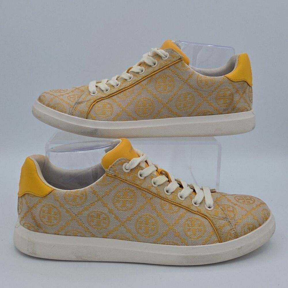 Tory Burch T Monogram Howell Sneaker Goldfinch Jacquard Calf Leather SZ 9